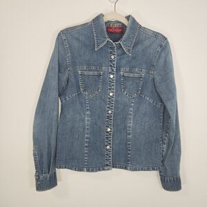 Vintage Limited Jeans Fitted Long Sleeve Snap Button Blue Denim Top MEDIUM